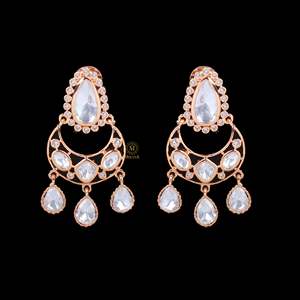 Inaya Polki Designer Chandelier Earrings-Gold Plated Ethnic Vintage Flower with Pearl Diamond & Jade for Party & Wedding - Product Image 3