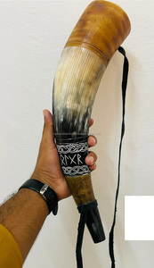 Corne soufflante de buffle artisanale indienne de meilleure qualité avec logo personnalisé acceptable pour les Vikings corne soufflante polie authentique - Product Image 5