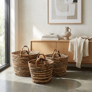 Ensemble de paniers de rangement en jonc de mer naturel, à rayures, ovales et coniques, avec poignée en arche, pour plantes et décoration de table, artisanat d'art pur pour la décoration intérieure - Product Image 5