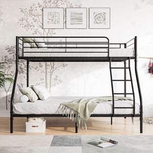 Letto a Castello in Metallo Resistente con Livello Superiore Rinforzato e Ringhiera di Sicurezza, Facile da Montare, Colore Nero - Product Image 1