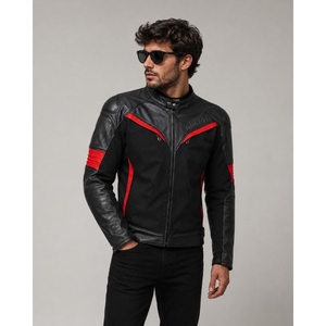 Custom Ducati Style Motorcycle Riding <b>Jacket</b> Genuine Cowhide Leather & Cordura Textile Protective Biker <b>Racing</b> <b>Jacket</b> - Product Image 4