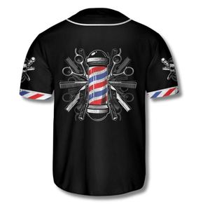 Chemise de barbier personnalisée noire à boutons, style baseball, avec nom et motif personnalisés, manches courtes, vêtements décontractés pour hommes - Product Image 2