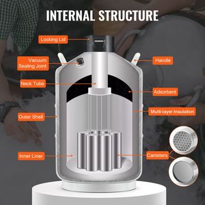 Contenitore per Azoto Liquido in Lega di Alluminio da 30L con 6 Bombole e Borsa per il Trasporto con Cinghie - Dewar da Laboratorio - Product Image 4