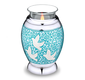 Urna Funeraria de Metal Azul y Latón Verde con Luz LED para Guardar Cenizas, Estilo Moderno - Product Image 4