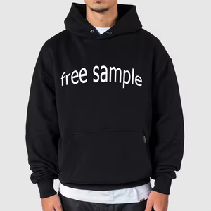 Sudadera con capucha negra lisa para hombre, personalizable con estampado, hombros caídos, 100% algodón, peso pesado, estilo urbano, corte cropped - Product Image 3