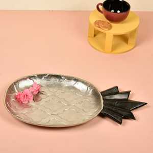 Modern Aluminium Pineapple <b>Decorative</b> Tray Irregular Shape Abstract Pattern Black <b>Leaf</b> Accent Fruit Theme <b>Wall</b> Art Lightweight - Product Image 3
