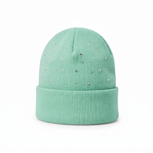 Bonnet en tricot acrylique unisexe vert menthe avec strass œil de faucon, style décontracté, 56-58 cm - Product Image 6