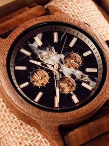 Montre chronographe en bois à quartz FAIZA CRAFT pour homme, design Art déco antique, forme ronde - Product Image 2