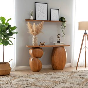 Mesa Consola Escultural de Madera de Alta Calidad para Sala de Estar, Entrada y Decoración del Hogar con Estructura Resistente - Product Image 1