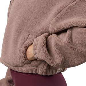 Veste polaire Sherpa marron clair pour femme, coupe courte, entièrement zippée, col montant, confortable, pour l'hiver, style décontracté, à porter en superposition - Product Image 5