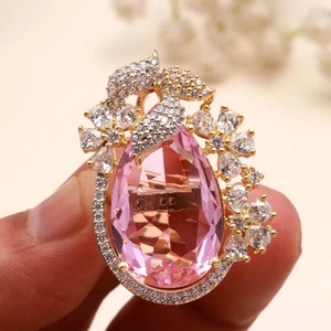 Bague en quartz rose plaqué or et argent avec CZ, bague florale à motif de paon, bijoux indiens traditionnels - Product Image 4