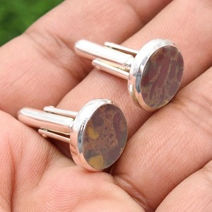 Boutons de manchette en jaspe fruité, argent sterling 925, pierre précieuse ronde, luxe, 10g, pour hommes, garçons d'honneur, cadeau de mariage, bijoux formels, pour lui - Product Image 4