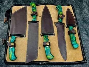 Ensemble de couteaux de chef écologiques avec manche en bois de rose, logo personnalisé, lames en acier Damas, couteaux de cuisine professionnels - Product Image 1