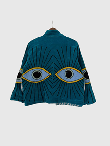 Blouson en velours brodé à la main avec motif œil, manches longues, col montant, grande taille, vêtements d'automne pour femmes - Product Image 2