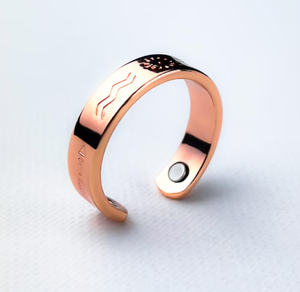Anillo Ajustable de Cobre Puro Estilo Vintage, Banda de Salud con Terapia Bio, Patrón Grabado de Onda Solar, Doble Imán Interno, Anillo para Pulgar - Product Image 3