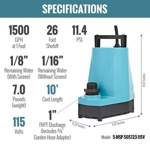 Nước sạch xử lý nước thải hiệu quả chuyển tiện ích bơm 115V 1200 GPH Công suất - Product Image 3