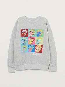 Sweat-shirt oversize pour femme à col rond avec imprimé langue coloré, 100 % coton tricoté respirant, style automne, logo frontal - Product Image 3