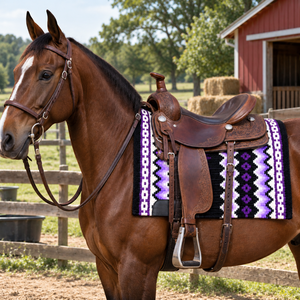 Blue <b>Aztec</b> Pattern Western Wool Saddle Blanket Pad Custom Horse Saddle Pad <b>Fleece</b> Lined Equestrian Show Saddle Blanket Pad - Product Image 6