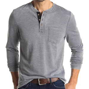 Camisa Henley de manga larga para hombre, camiseta informal de mezcla de algodón con bolsillo en el pecho, jersey básico con cuello con botones para otoño y todo el año - Product Image 3