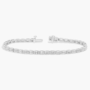 14K White <b>Gold</b> Emerald Cut Lab Grown Diamond Bezel <b>Set</b> Tennis Bracelet IGI Certified Luxury Gift Jewelry for Women - Product Image 2