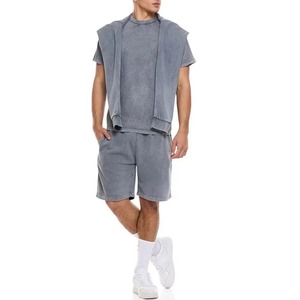 Ensemble décontracté deux pièces pour homme en 100 % coton, style urbain, t-shirt et short, léger, confortable, respirant, anti-plis, idéal pour la gym, été - Product Image 5