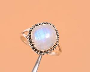 925 Sterling <b>Silver</b> Moonstone <b>Ring</b> for Women | Natural Rainbow Moonstone Handmade <b>Statement</b> Jewelry | Wholesale Supplier - Product Image 3