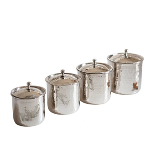 Nordic Style Hammered Silver Canister Set Polished Metal Food Container with <b>Decorative</b> Gold Brass Loop Handle Spice Storage Jar - Product Image 5
