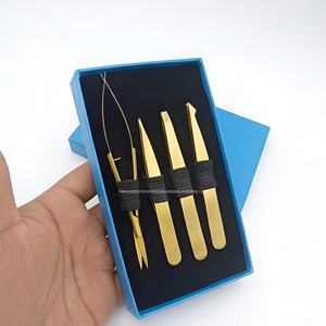 Juego de Pinzas y Tijeras para Cejas Gold Precision con Caja de Regalo Azul de Lujo Personalizada para Herramientas de Maquillaje Profesional - Product Image 4