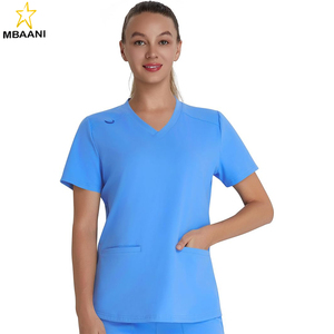 <b>Scrub</b> <b>Top</b> for Women – Soft Stretch V-Neck <b>Scrubs</b> with 2 Inset Slip Pockets and a Curved Hemline - Product Image 1