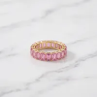 Bague d'éternité octogonale de luxe sertie de saphirs roses de laboratoire en or 14 carats, bijoux raffinés pour occasions de mariage et de fête pour femmes