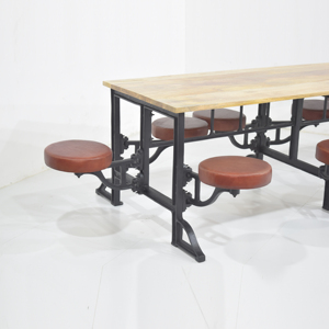 Industrial <b>Dining</b> <b>Table</b> with Integrated Swivel leather Stools Solid mango Wood top best for hotel restaurant and workshop - Product Image 3