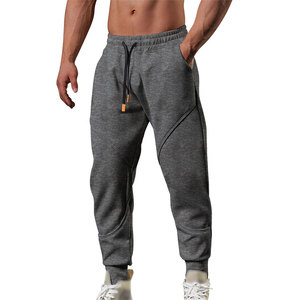 Men's Black Sweatpants Elastic Waist Drawstring Casual <b>Joggers</b> With Custom Logo Right Leg Polyester Cotton Blend Sweatpants - Product Image 5
