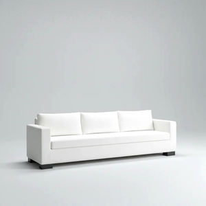 Canapé 3 places en tissu moderne et minimaliste, canapé contemporain blanc rembourré avec accoudoirs sur mesure et pieds en blocs de bois massif - Product Image 1