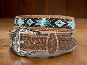 Ceinture authentique en cuir de vachette western floral, travaillée à la main, avec des perles en cuir véritable, fabriquée en Inde - Product Image 5