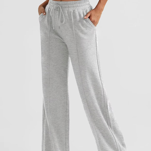Pantalon décontracté athlétique pour femme, taille mi-haute, coupe large avec cordon de serrage, design ample - Product Image 1