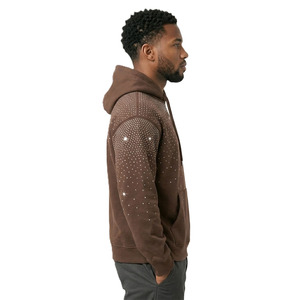Sudadera con capucha marrón con pedrería, de algodón grueso y forro polar, estilo oversize, para hombre, con logo personalizado, brillante, al por mayor - Product Image 5