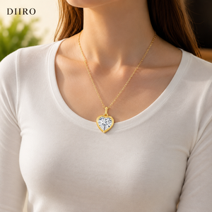 Collier pendentif en moissanite en forme de cœur serti de pierres, plaqué or jaune 14 carats, bijoux pour femmes à porter tous les jours - Product Image 4
