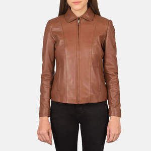 PIHA SPORT Women's Genuine Leather Motorcycle Jacket (<b>3</b> Colors) with Zip Pockets Regular Length Lightweight Quick Dry for Winter - Product Image 2