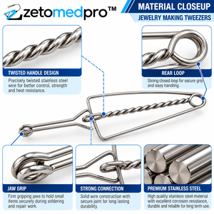 Jewelry Making Tweezers <b>Soldering</b> Tongs Wire 6.01in Stainless Steel Silver Repair Tool ZETOMEDPRO ZM-J-766 DIY - Product Image 6