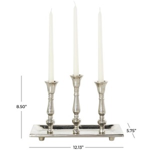 <b>Silver</b> 3-Arm Candlestick <b>Holder</b> with Taper <b>Candles</b> for Home Decoration Durable Metal Stand - Product Image 5