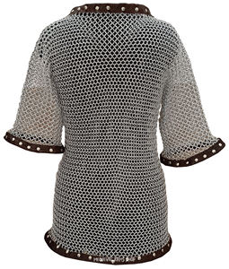 Haut de gilet médiéval en maille avec garniture en cuir, armure de chevalier en anneaux d'aluminium pour cosplay et reconstitution historique - Product Image 6