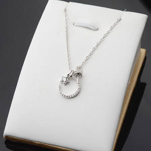 S925 Silver Star <b>Moon</b> Pendant <b>Necklace</b> with Clavicle Chain Women's DIY Pearl Jewelry Set Fashion Accessories - Product Image 1