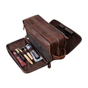 Vintage Genuine Leather for Bag Medium Size Zipper Closure Soft Handle Durable Cosmetic <b>Case</b> Letter Portable Foldable - Product Image 4