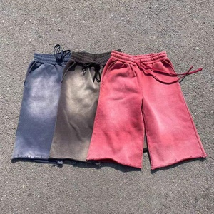 Shorts en coton 100% personnalisés, style streetwear rétro années 90, vintage, avec cordon de serrage, délavé à l'acide, classique, épais, bords bruts, effet usé - Product Image 5