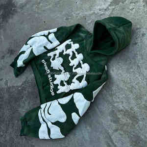 Sudadera con capucha y cremallera de 500 g/m² con lavado ácido, de calidad, para hombre, para invierno, bordada, teñida lisa, estilo urbano - Product Image 6