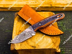 Cuchillo de Caza de Acero de Damasco con Mango de Madera, Hoja de Punta Caída y Borde Recto, Cuchillo de Supervivencia para Exteriores - Product Image 4