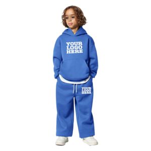 Ensemble de survêtement 2 pièces personnalisé avec logo pour enfants (filles et garçons) : sweat à capuche à épaules tombantes et pantalon de jogging large - Product Image 5