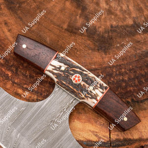 Couteau Ulu personnalisé en acier Damas à lame croissant, manche en bois de cerf, étui en cuir – Idéal pour la cuisine et la découpe – Vente directe usine - Product Image 3