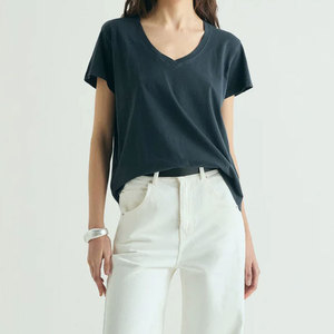T-shirts décontractés pour femmes OEM 2024, col rond, épaules tombantes, coupe régulière, respirants, anti-plis, séchage rapide, 100 % coton de haute qualité - Product Image 2