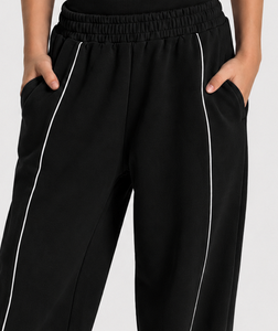 Pantalon de jogging décontracté surdimensionné pour garçon, noir avec lignes contrastées, respirant, en molleton premium, vente en gros, OEM - Product Image 4